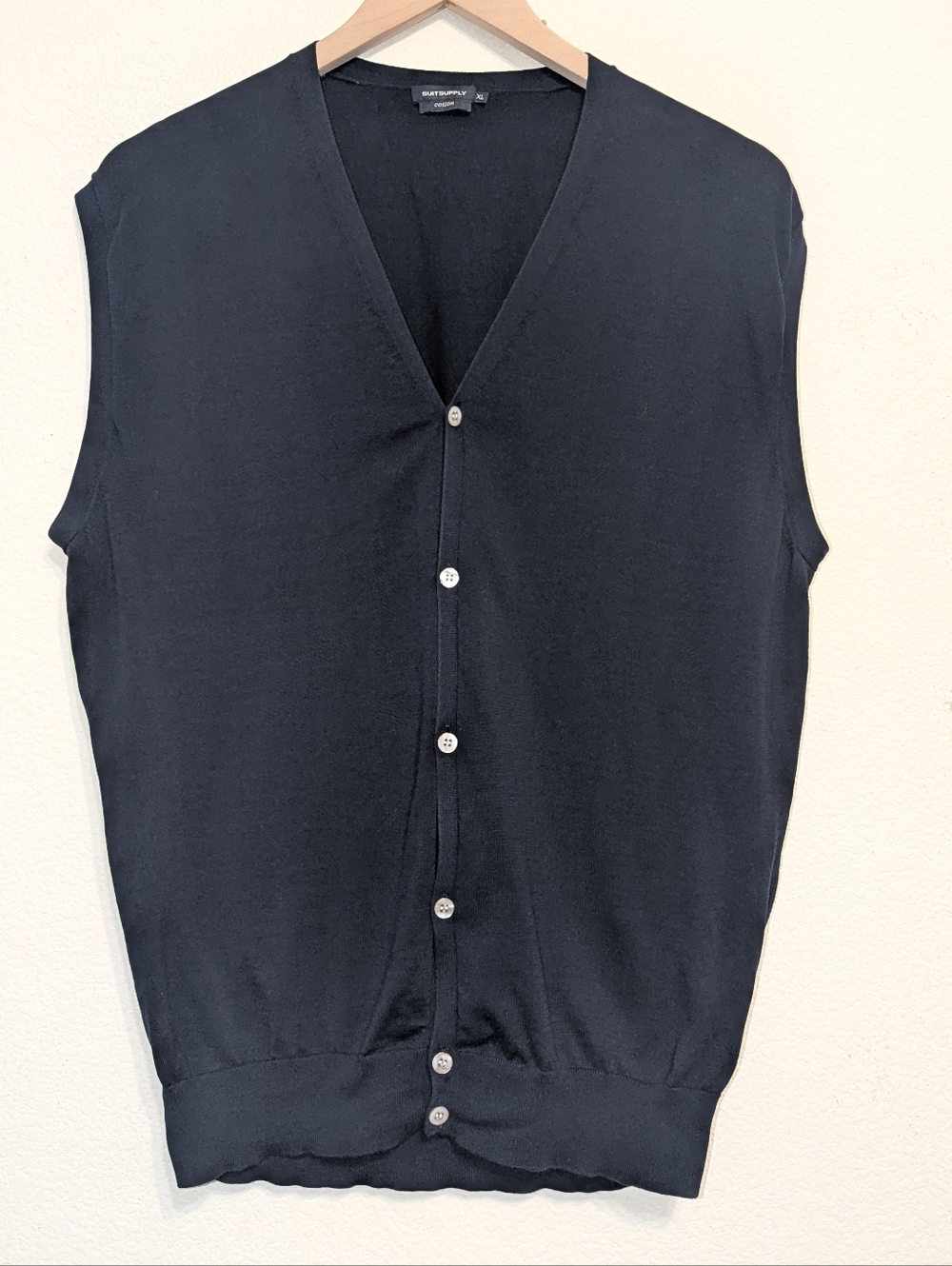 Suitsupply Sweater Cardigan Vest Cotton Navy XL Button Preppy